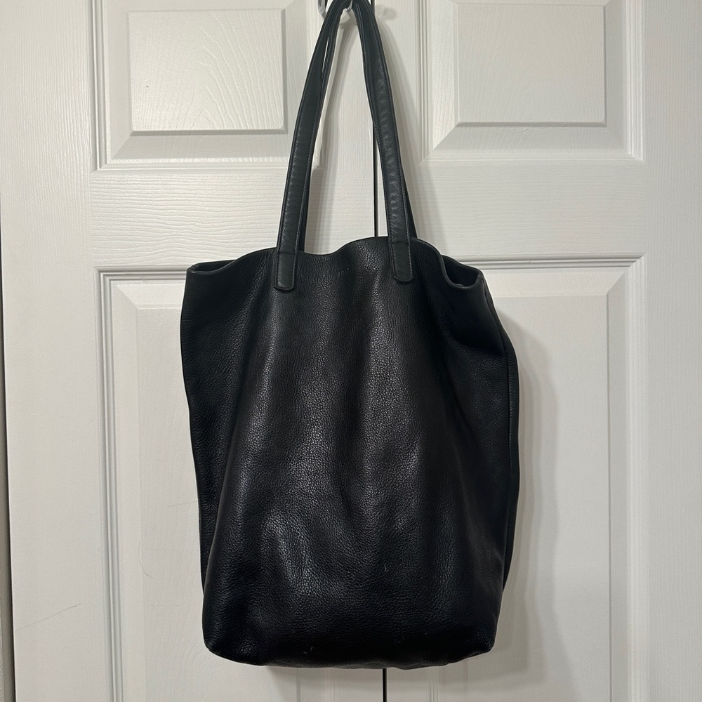 BAGGU Black Leather Tote Bag